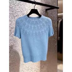 批发蓝色法系波浪镂空圆领针织<b class='q'>T</b><b class='q'>恤</b>女2026夏季新款透气减龄上衣