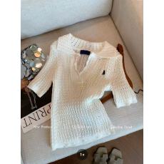 批发韩系镂空刺绣针织短袖<b class='q'>t</b><b class='q'>恤</b>女2026夏季新款小个子修身显瘦翻领上衣