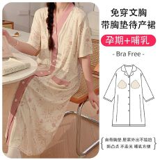 批发莫代尔加肥加大待产长裙带胸垫免穿文胸孕妇哺乳睡裙怀孕期哺乳期