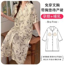 批发莫代尔加肥加大待产长裙带胸垫免穿文胸孕妇哺乳睡裙怀孕期哺乳期