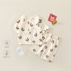 批发男女宝短袖短<b class='q'>裤</b>夏天空调服夏季<b class='q'>婴儿</b>皱皱棉分体套装超薄透气家居服