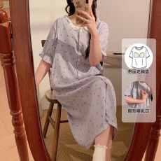 批发月子服春秋夏季云朵棉新款带胸垫云朵棉产后孕妇睡衣家居裙
