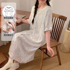 批发月子服春秋夏季云朵棉新款带胸垫云朵棉产后孕妇睡衣家居裙