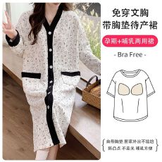 批发月子服秋冬孕妇待产裙加空气棉加厚哺乳睡裙固定胸垫