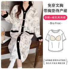 批发月子服秋冬孕妇待产裙加空气棉加厚哺乳睡裙固定胸垫