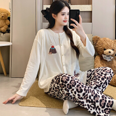 批发秋冬保暖海岛绒孕妇睡衣女哺乳喂奶月子服家居服套装