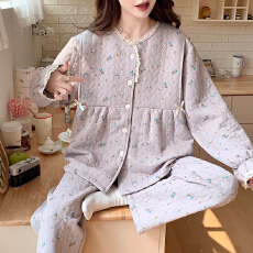 批发月子服新款秋<b class='q'>冬</b>夹层孕妇产后睡衣家居服空气棉哺乳套装