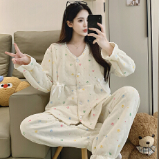 批发月子服新款秋冬夹层产后孕妇睡衣家居服空气棉哺乳套装可外穿