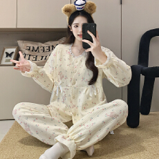 批发月子服新款秋冬夹层产后孕妇睡衣家居服空气棉哺乳套装可外穿