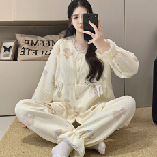 批发月子服新款秋冬夹层产后孕妇睡衣家居服空气棉哺乳套装可外穿