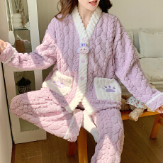 批发新款提花绒月子服<b class='q'>秋</b>冬季加绒加厚孕妇睡衣女法兰绒珊瑚绒产后哺乳