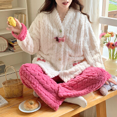 批发新款提花绒月子服<b class='q'>秋</b>冬季加绒加厚孕妇睡衣女法兰绒珊瑚绒产后哺乳