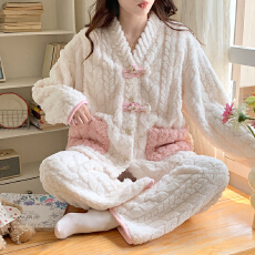 批发新款提花绒月子服秋冬季加绒加厚<b class='q'>孕妇</b><b class='q'>睡衣</b>女法兰绒珊瑚绒产后<b class='q'>哺乳</b>