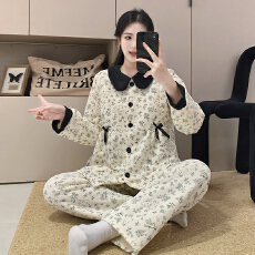 批发月子服新款秋冬夹层产后孕妇睡衣家居服空气棉哺乳套装可外穿