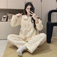 批发月子服新款秋冬夹层产后孕妇睡衣家居服空气棉哺乳套装可外穿