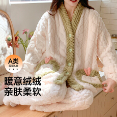 批发（控价99.9元）<b class='q'>冬</b>季新款A类280克喜肤绒提花孕妇月子服睡衣女套装