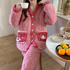 批发秋<b class='q'>冬</b>季夹棉月子服孕妇睡衣三层加绒加厚哺乳产后喂奶家居保暖套装