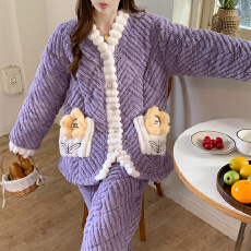 批发秋<b class='q'>冬</b>季夹棉月子服孕妇睡衣三层加绒加厚哺乳产后喂奶家居保暖套装