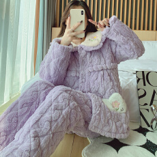 批发<b class='q'>冬</b>季三层夹棉隐形拉链孕妇加厚法兰绒月子服哺乳服外穿家居服