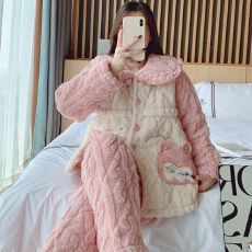 批发<b class='q'>冬</b>季三层夹棉隐形拉链孕妇加厚法兰绒月子服哺乳服外穿家居服