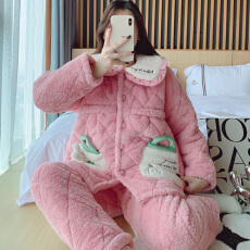 批发<b class='q'>冬</b>季三层夹棉隐形拉链孕妇加厚法兰绒月子服哺乳服外穿家居服