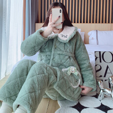 批发<b class='q'>冬</b>季三层夹棉隐形拉链孕妇加厚法兰绒月子服哺乳服外穿家居服