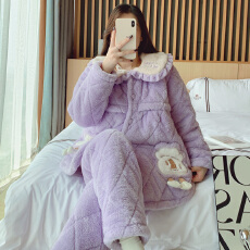 批发<b class='q'>冬</b>季三层夹棉隐形拉链孕妇加厚法兰绒月子服哺乳服外穿家居服