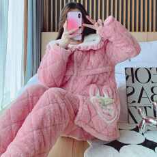 批发<b class='q'>冬</b>季三层夹棉隐形拉链孕妇加厚法兰绒月子服哺乳服外穿家居服