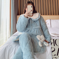 批发<b class='q'>冬</b>季三层夹棉隐形拉链孕妇加厚法兰绒月子服哺乳服外穿家居服