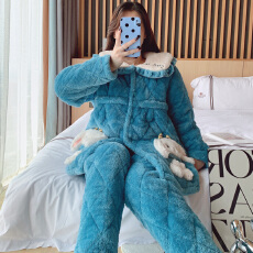 批发<b class='q'>冬</b>季三层夹棉隐形拉链孕妇加厚法兰绒月子服哺乳服外穿家居服