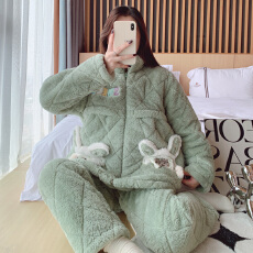 批发<b class='q'>冬</b>季三层夹棉隐形拉链孕妇加厚法兰绒月子服哺乳服外穿家居服