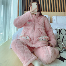 批发<b class='q'>冬</b>季三层夹棉隐形拉链孕妇加厚法兰绒月子服哺乳服外穿家居服