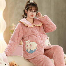 批发<b class='q'>冬</b>季三层夹棉隐形拉链孕妇加厚法兰绒月子服哺乳服外穿家居服