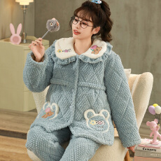 批发<b class='q'>冬</b>季三层夹棉隐形拉链孕妇加厚法兰绒月子服哺乳服外穿家居服