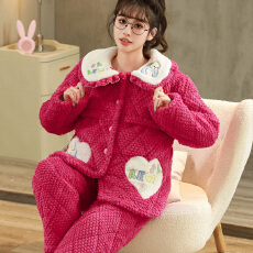 批发<b class='q'>冬</b>季三层夹棉隐形拉链孕妇加厚法兰绒月子服哺乳服外穿家居服