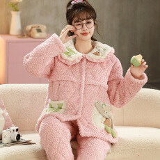 批发<b class='q'>冬</b>季三层夹棉隐形拉链孕妇加厚法兰绒月子服哺乳服外穿家居服