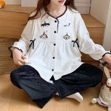 批发秋<b class='q'>冬</b>保暖海岛绒绒孕妇睡衣女哺乳喂奶月子服家居服套装