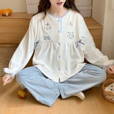 批发秋<b class='q'>冬</b>保暖海岛绒绒孕妇睡衣女哺乳喂奶月子服家居服套装