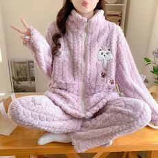 批发新款孕妇睡衣套头<b class='q'>秋</b>冬季海岛绒压花月子服加厚加绒哺乳套装