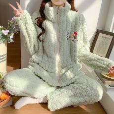 批发新款孕妇睡衣套头<b class='q'>秋</b>冬季海岛绒压花月子服加厚加绒哺乳套装