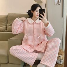 批发新款冬季隐形拉链空气棉夹层月子服哺乳喂奶衣套装