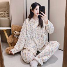 批发新款冬季隐形拉链空气棉夹层月子服哺乳喂奶衣套装