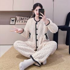 批发新款冬季隐形拉链空气棉夹层月子服哺乳喂奶衣套装