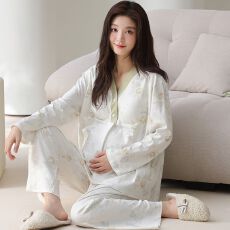 批发纯棉月子服春秋款产后哺乳睡衣女带胸垫孕妇家居服两件套