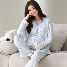 批发纯棉月子服春秋款产后哺乳睡衣女带胸垫孕妇家居服两件套