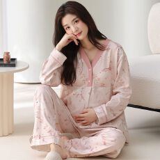 批发纯棉月子服春秋款产后哺乳睡衣女带胸垫孕妇家居服两件套