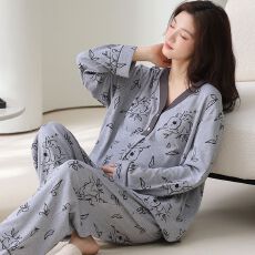 批发纯棉月子服春秋款产后哺乳睡衣女带胸垫孕妇家居服两件套
