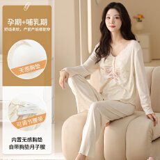 批发春季新款人棉螺纹拉架带胸垫月子服套头睡衣女家居服
