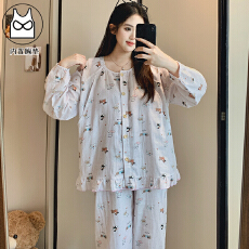 批发带胸垫100%纯棉套装月子服女孕妇睡衣哺乳服夏季孕期可调节家居