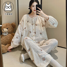批发带胸垫100%纯棉套装月子服女孕妇睡衣哺乳服夏季孕期可调节家居